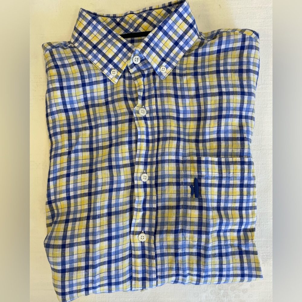 Johnnie-O Check Print Linen Button Down Sport Shi… - image 1